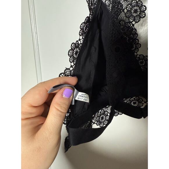 Aerie Black Lace Racerback Boho Lightly Lined Festival Fairy Bralette Women's LG - Picture 7 of 8